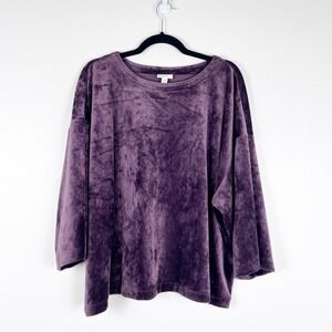 J Jill Women's Velvet 3/4 Sleeve Top Purple Sz L